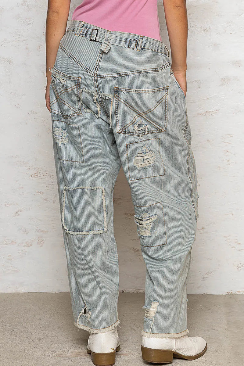POL Distressed Raw Hem Damen Weite Beinhosen