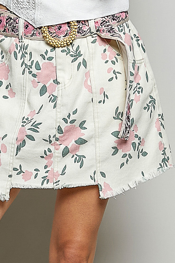 POL Rohsaum Floral Damenrock mit Taschen