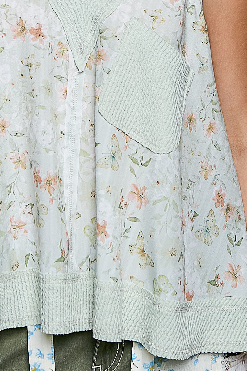 POL Floral V-Ausschnitt Damen Tanktop mit Fronttasche
