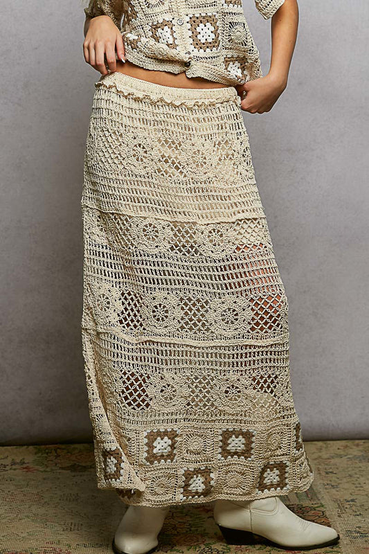 POL Floral Häkel-Rüschentaille Maxi Damenrock Granny Square Webung