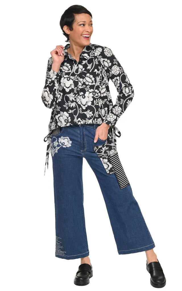 Tulip Clothing Wylie Denim Damenhose mit Ernteblumen