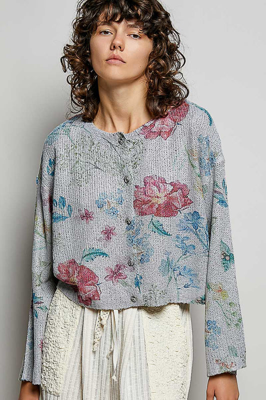 POL Floral Print Button-Down Strick Damen Cardigan