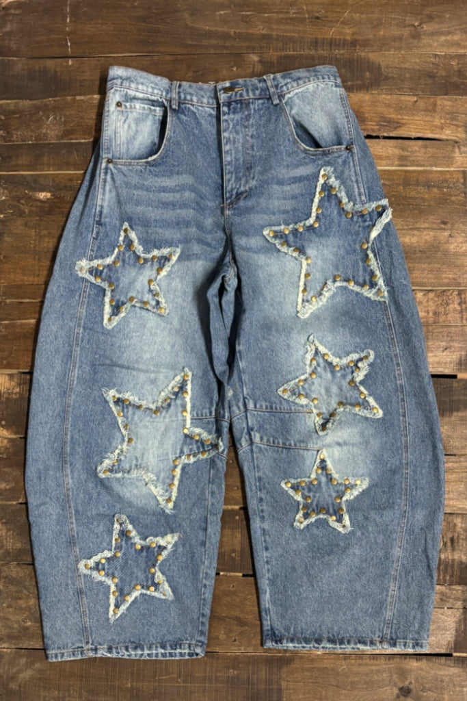 Jaded Gypsy Sternenbesetzte Barrel Damenjeans