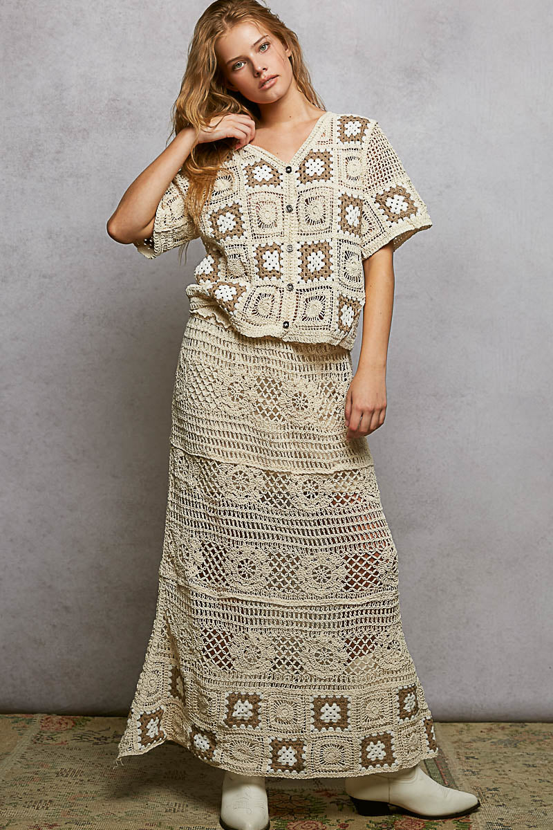 POL Floral Häkel-Rüschentaille Maxi Damenrock Granny Square Webung
