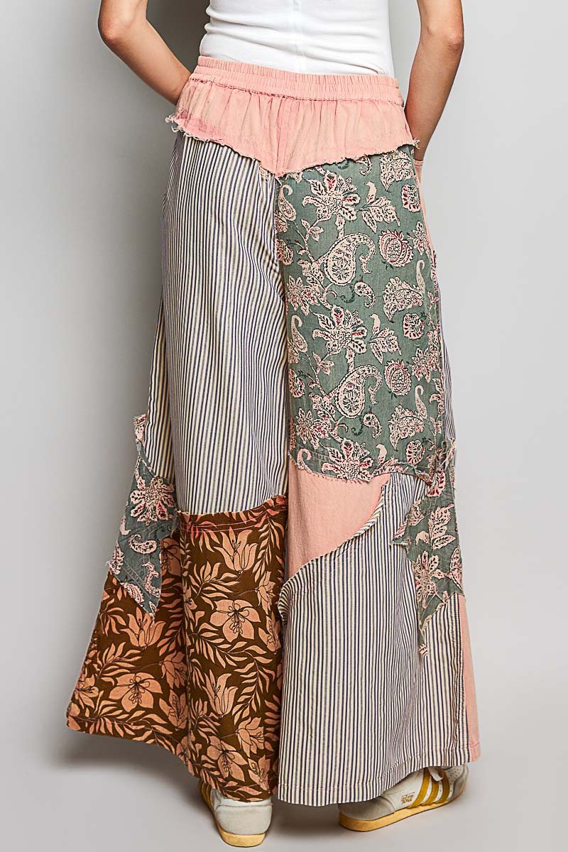 POL Gestreifte Blumen-Patchwork Weite Damenhose Big Star Patch