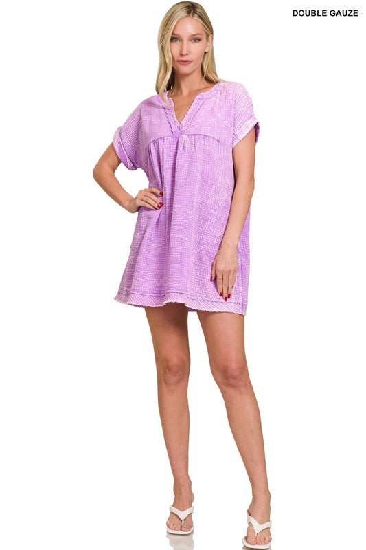 Zenana Baumwolle Doppel-Gaze Gewaschenes Damenkleid S-XL Sandbeige