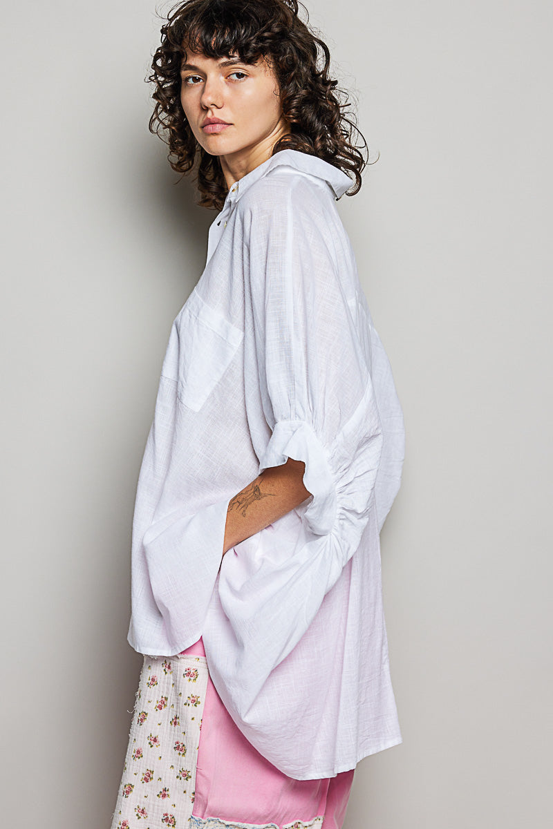 POL Button Down Halb Dolman Ärmel Damen Shirt