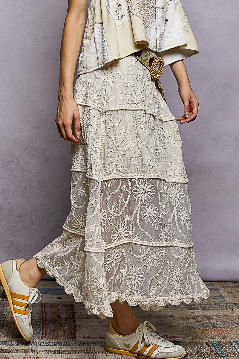 POL Floral Bestickter Stufenrock für Frauen
