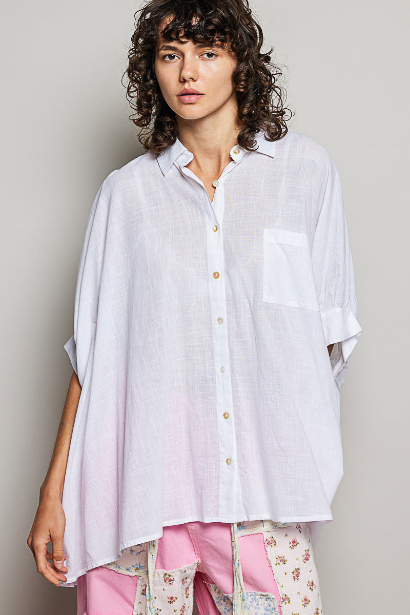 POL Button Down Halb Dolman Ärmel Damen Shirt