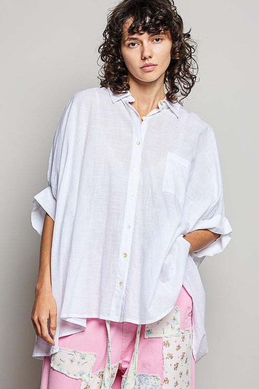 POL Button Down Halb Dolman Ärmel Damen Shirt