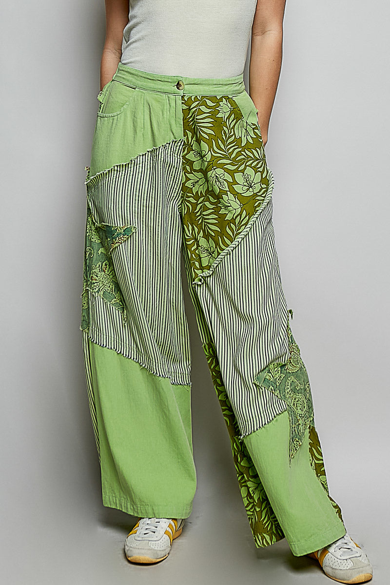 POL Gestreifte Blumen Patchwork Damen Weite Beinhosen mit großem Stern-Patch