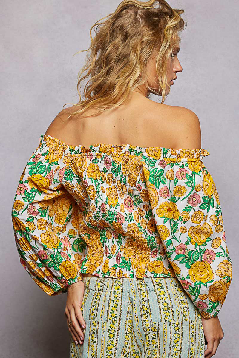 POL Blumenmuster Off-Shoulder Smocked Damenbluse