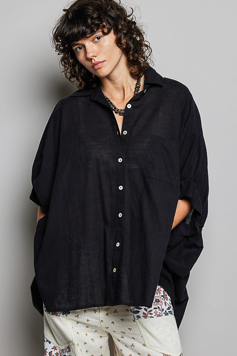 POL Button Down Hemd mit halben Dolmanärmeln für Damen